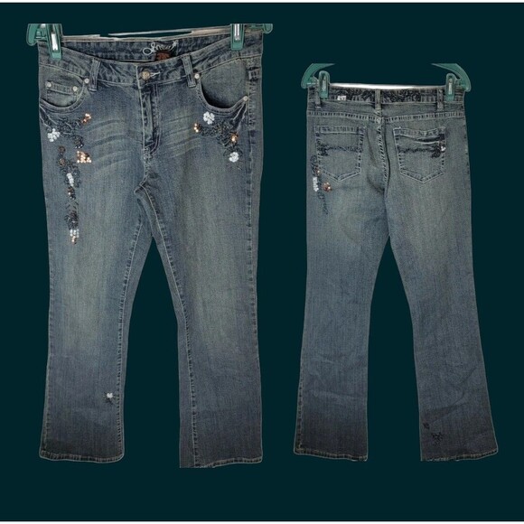 J-STAR Bootcut Embellished Denim Jeans 9/10 Mid Rise Western Glam - Picture 2 of 8